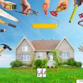 خانه به همراه ابزار های مورد نیاز برای تعمیرات ساختمان